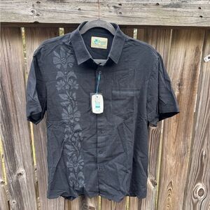 Royaura Hawaiian Black Casual Button Down Shirt